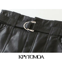 KPYTOMOA Women 2020 Chic Fashion With Belt Faux Leather Shorts Vintage High Waist Zipper Fly Pockets Female Short Pants Mujer