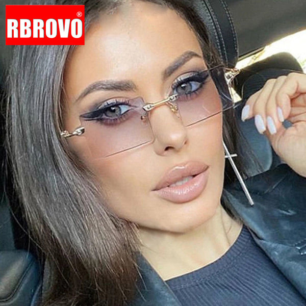 RBROVO Square Sunglasses Women 2021 Sun Glasses For Women Luxury Glasses Brand Designer Sunglasses Women Metal Frameless Eyewear