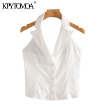 KPYTOMOA Women 2020 Chic Fashion Button-up Cropped Blouses Vintage Notched Collar Backless Female Shirts Blusas Chic Tops