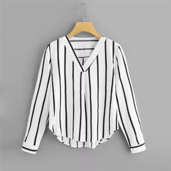 Autumn Long Sleeve V Neck Irregular Stripe Shirt Women Casual Tops And Blouses chemise femme camisas mujer women blouses