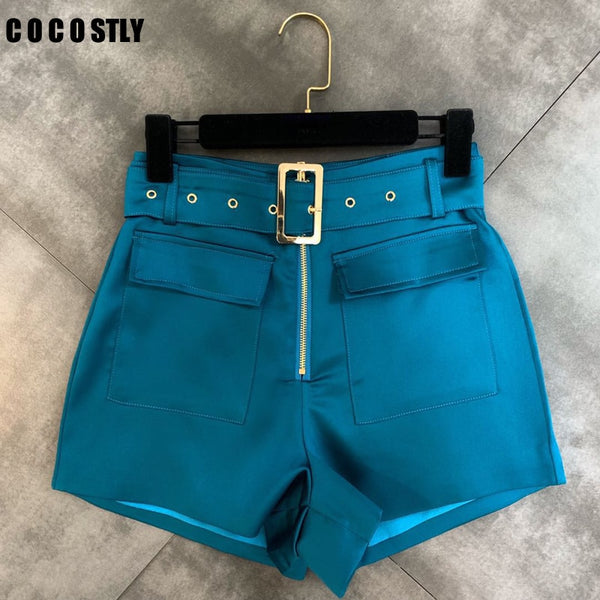 Shorts Women 2020 Spring Autumn Korean Solid Color Belt Casual Shorts High Waist Zipper Wide Leg Trousers Female Belt Shorts