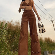 Rapcopter Brown Floral Jeans Y2K Retro Denim Pants Baggy Straight Cargo Pants Women Hot Popular Trousers 90S Harajuku Joggers