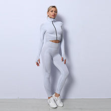 Womens Sportwear Yoga Set 2/3pcs Workout Clothes for Women Leggings Set with Zipper Exercise Bra Top Long Shirt Fitness Clothing