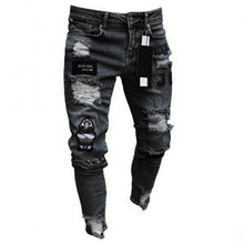 New Men's Quilted Embroidered jeans Skinny Jeans Ripped Grid Stretch Denim Pants MAN Patchwork Jogging Denim Trousers S-3XL