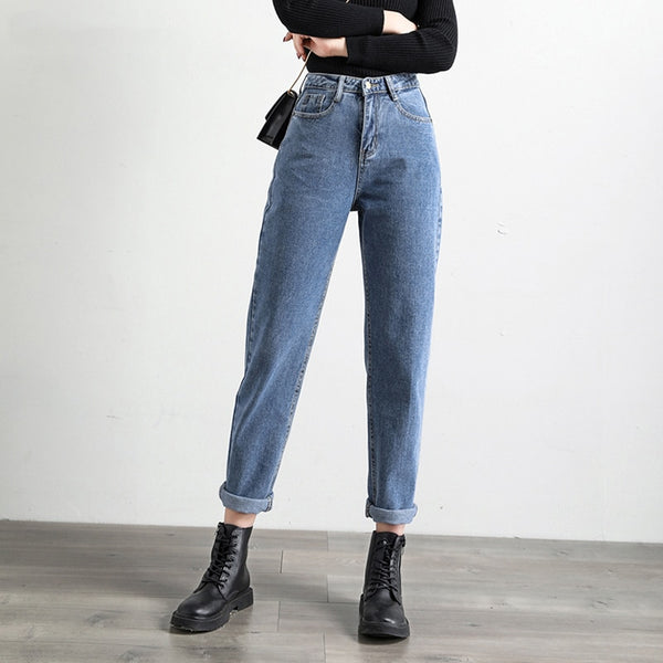 SHIJIA Trousers Casual Solid Harem Jeans Ankle-length Pants 2020 Spring Women Blue Jeans High Waist Loose Denim Jeans Female