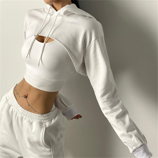 Women Fitness Crop Top Cotton Sports Shirts Long Sleeves Hoodie Sweatshirt Gym Workout Yoga T-shirts