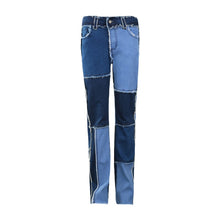 Autumn Patchwork High Waist Straight Denim Pants Women Casual Skinny Ripped Jeans Capris Pocket Long Trousers Ladies Streetwear