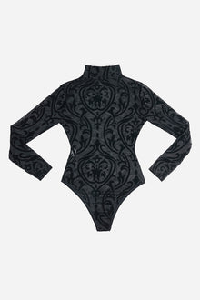 Sheer Mesh Print Long Sleeves Bodysuit