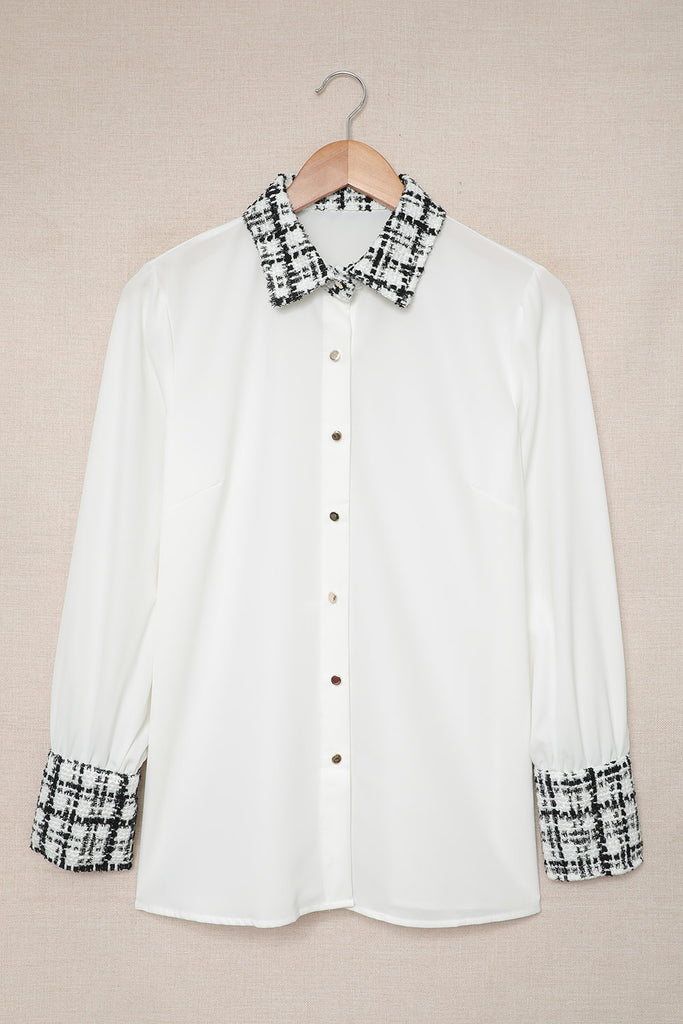 Plaid Trim Button Down Collared Shirt