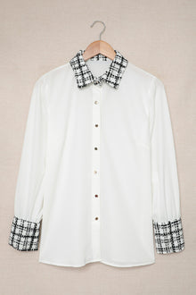 Plaid Trim Button Down Collared Shirt