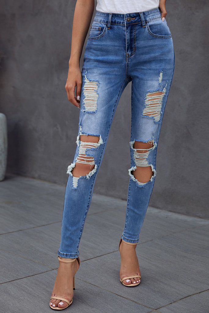 Medium Wash Distressed Skinny Jeans