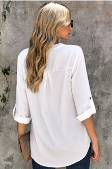 Split Collar Roll Up Sleeve Blouse