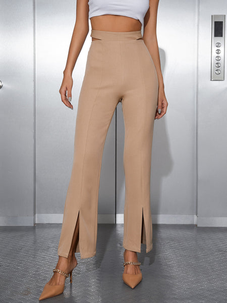 Cutout Straight Leg Pants with Slit