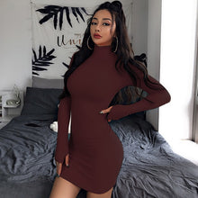 InstaHot Turtleneck Long Sleeve Skinny Mini Dress Women Autumn Sexy Sporting Style Dresses 4 Color Bodycon Slim Yellow Clubwear