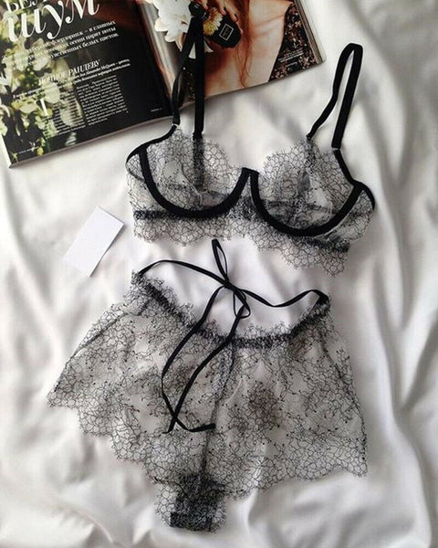 Ladies Women Lace Sexy Sleepwear Lingerie Underwear Nightwear Dress Bodysuit Bras See Through Hollow Out Panties