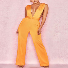 New 2020 Fashion Women Bandage Jumpsuits Orange Deep V-Neck Evening Club Party Dresses Vestido Sexy Summer Bodycon Jumpsuit